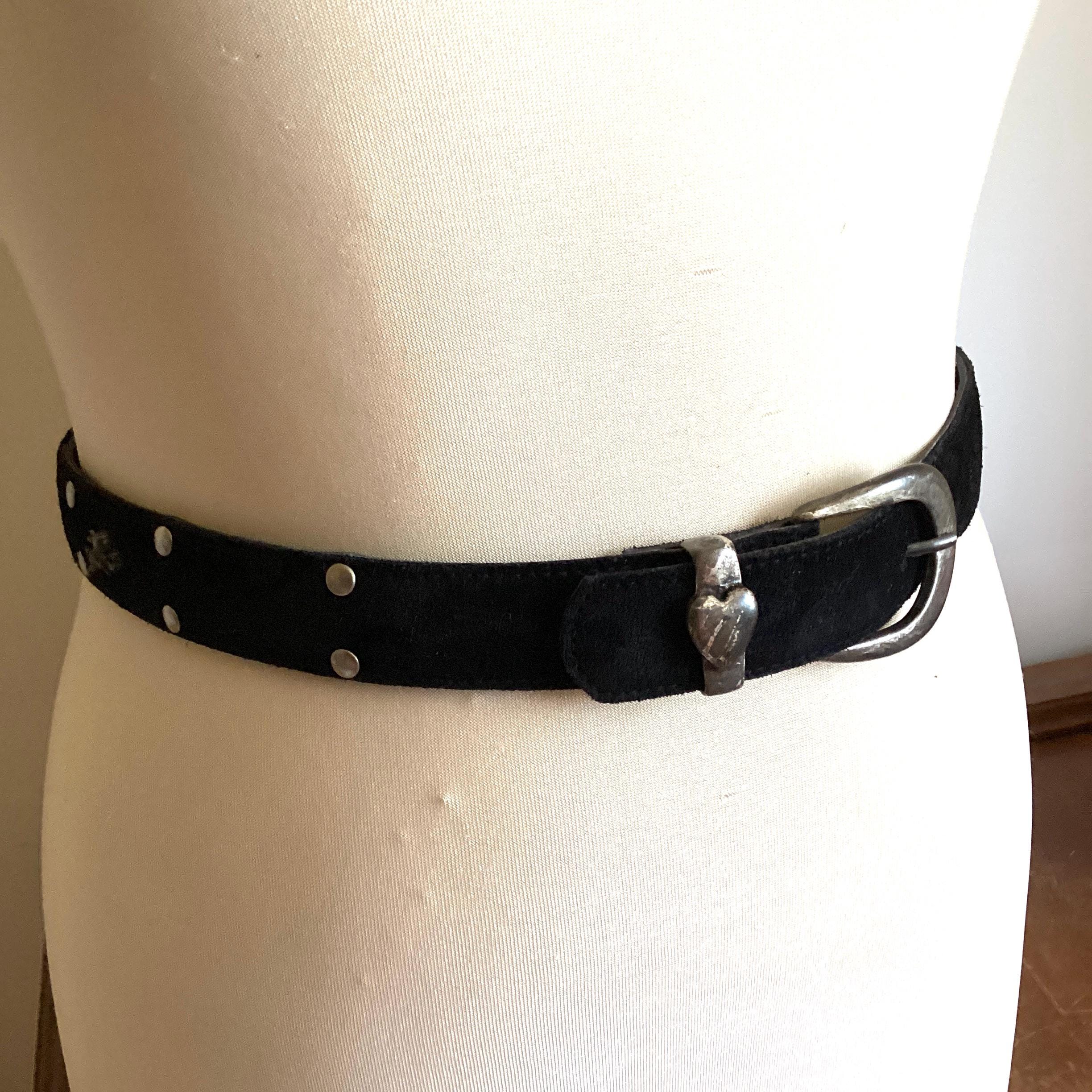 Vintage Black Suede Fashion Belt Adjustable Designer Zig Zag