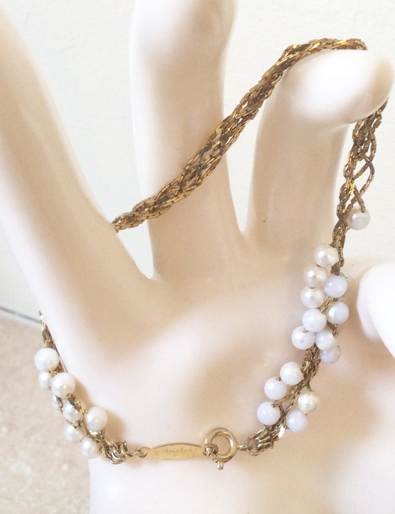 Vintage Gold tone baby white pearl beaded Napier … - image 2