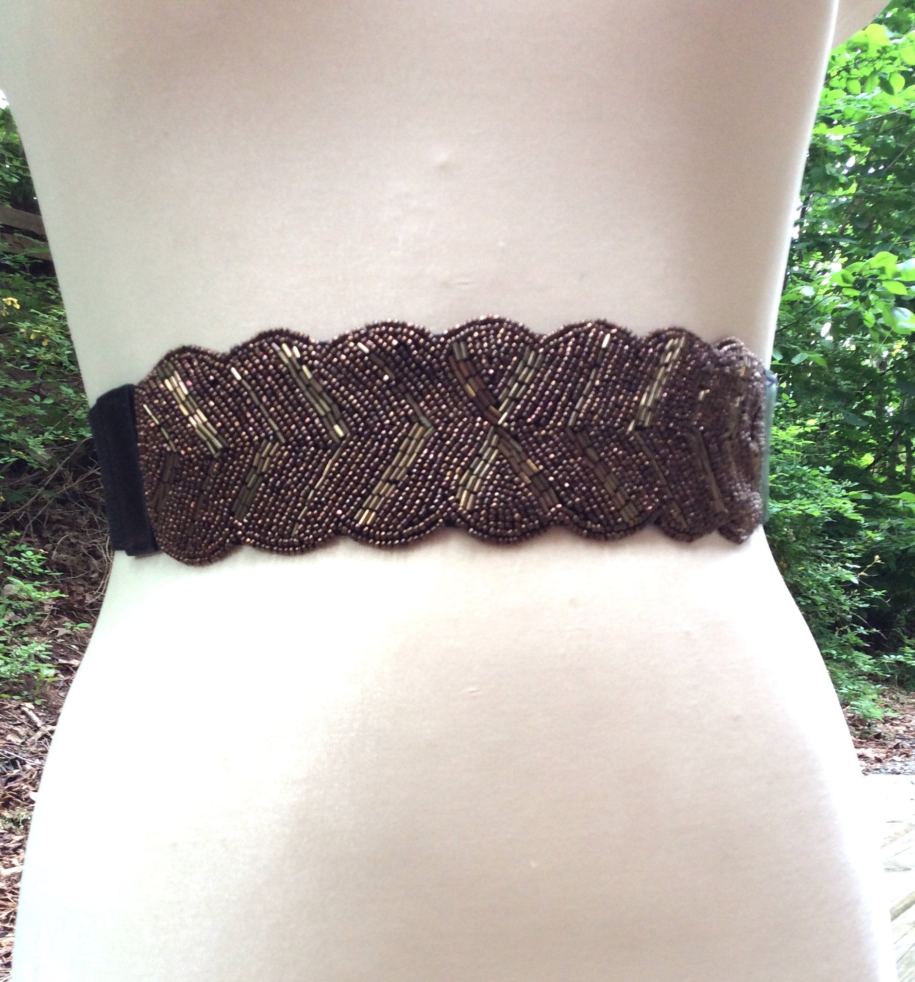 Courtenay Black Sequin Beaded Wide Waist Belt Large Vintage Party Holiday SUOSDEY Sequin Elastic Wide Belts for Women Sparkly Glitter  main image 2