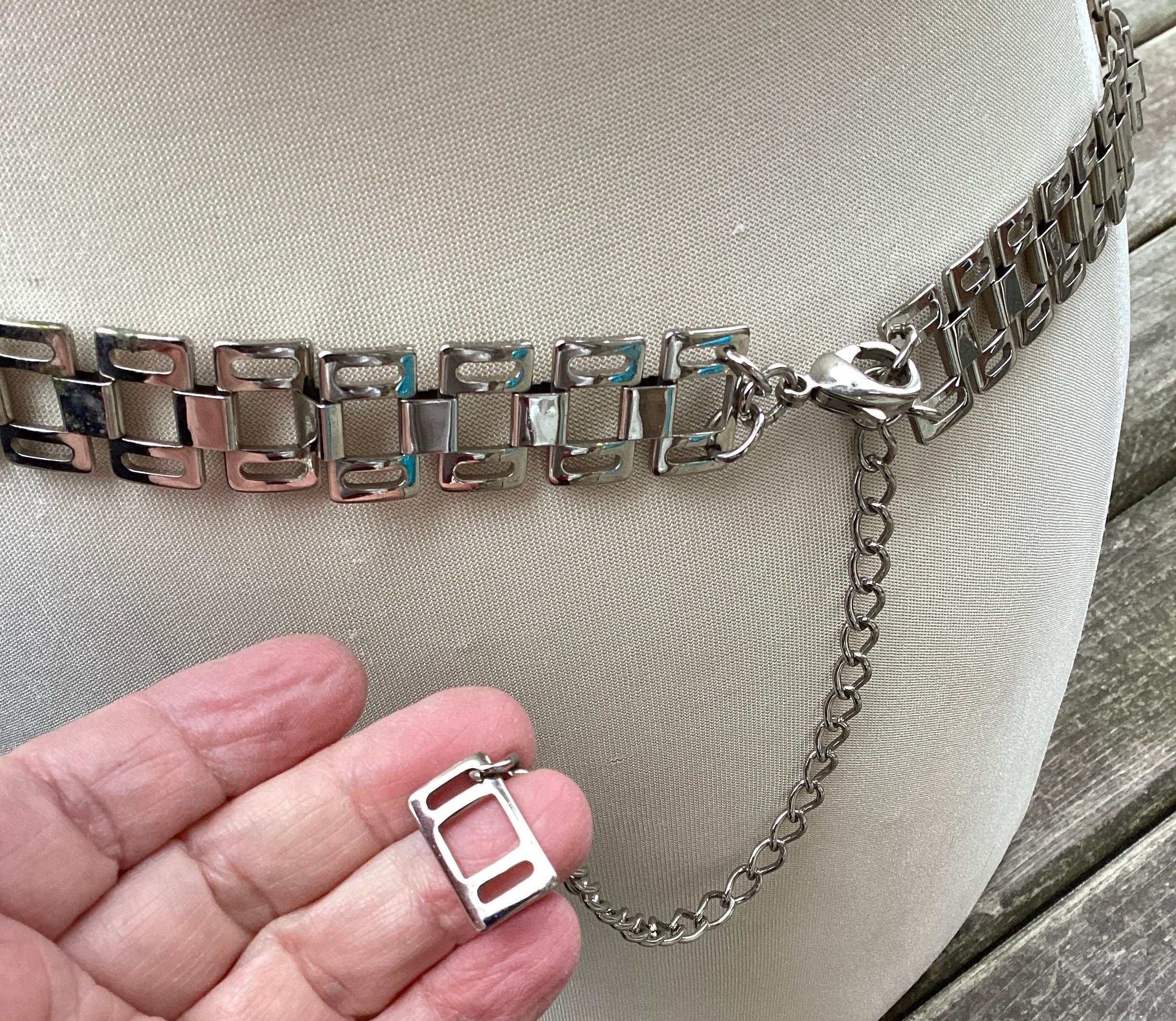 Vintage Chain Link Fashion Belt Silver Tone Step Ladder  display picture 1