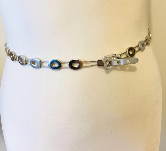 Vintage Oval Silver Metal Chain Link Belt with Adjustable Closure Vintage Silver Tone Oval Link Belt: Adjustable Skinny Chain  main image 2