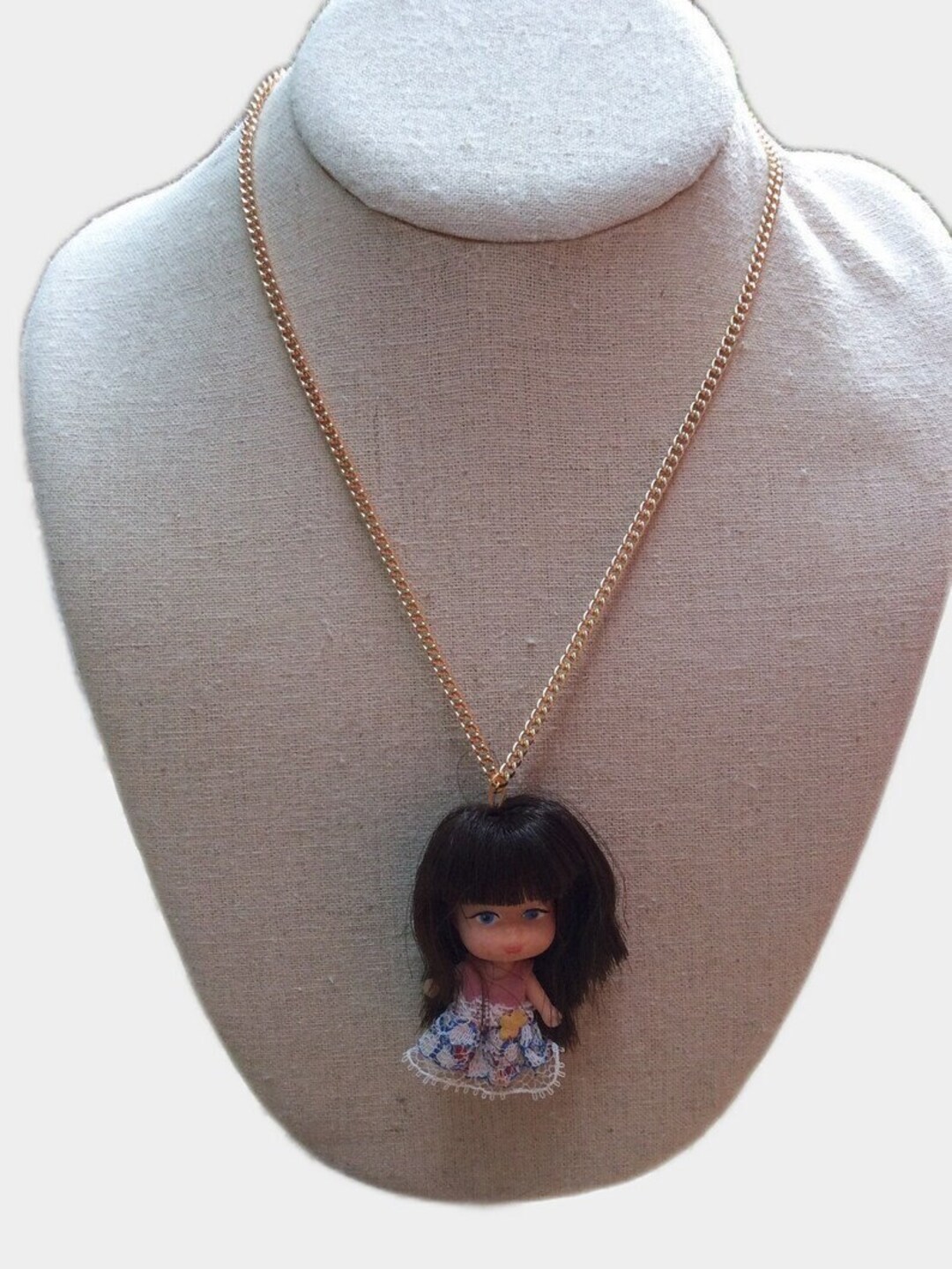 Vintage Doll Necklace 70s Pendant Retro Haunted Barbie 