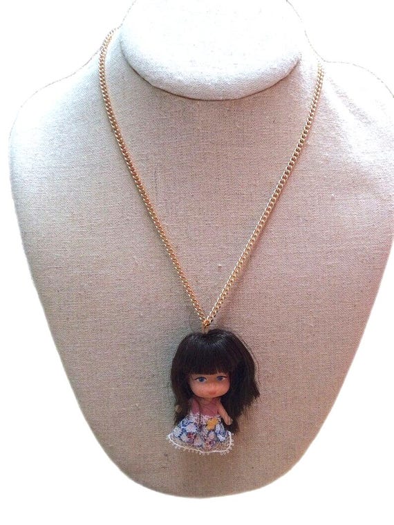 Vintage Doll Necklace 70s Pendant Retro Haunted Barbie Jewelry