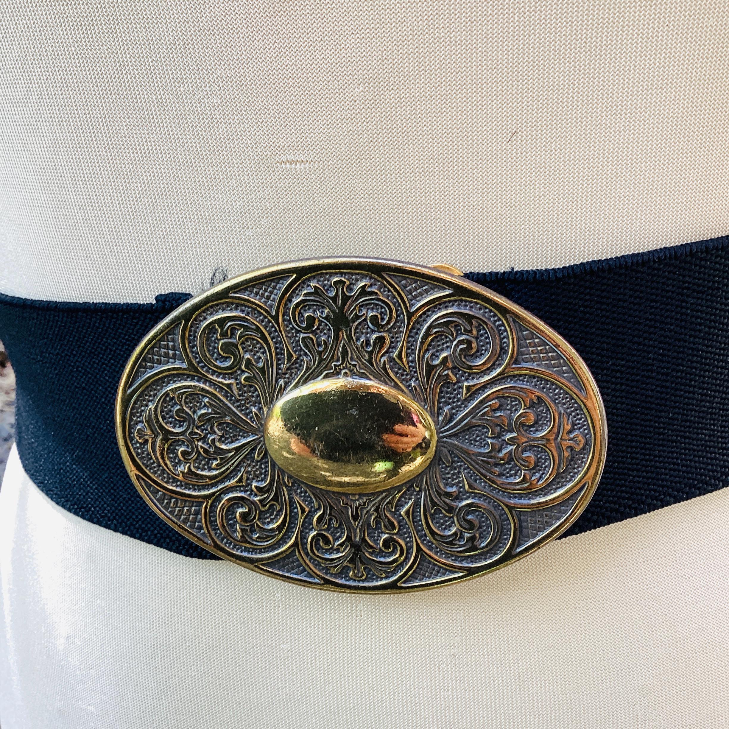 SKAFFLES Vintage Wide Elastage Oval Buckle Belt Black Stretch Bronze CottageCore isabelle_black.jpg?v=  main image 4