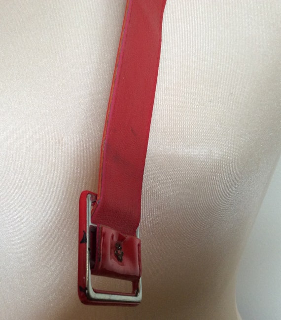 Vintage wide red wet look vinyl mod belt, glam fa… - image 6