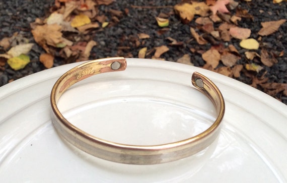 Vintage Unisex Copper Cuff Two-Toned ringed brace… - image 3