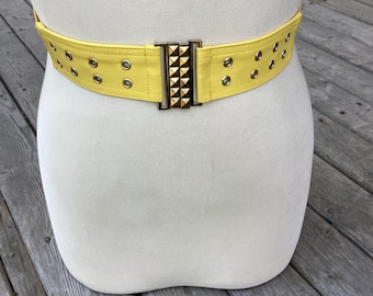 Vintage Yellow Stretch Cinch wide Belt: Bronzed Buckle, Diamond Pattern