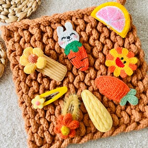 8pc Kids Hair Clips, Knitting crochet Handmade Cute Hair Accessories for Baby Toddlers Girls, Bunny Carrot Sunshine