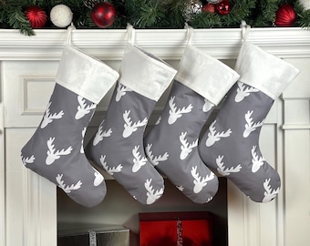 Meia de Natal personalizada em cinza e branco