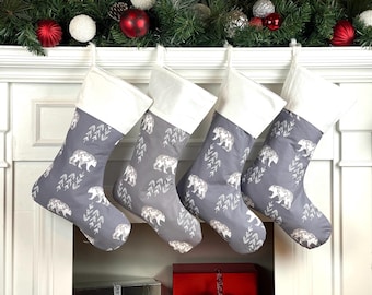 Meia de Natal personalizada em cinza e branco
