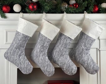 Meia de Natal personalizada em cinza e branco