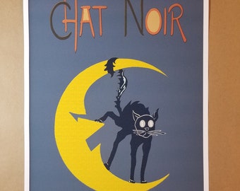 Chat Noir Cabaret Poster Print - Advertisement Bar Pub Paris Black Cat Moon Halloween