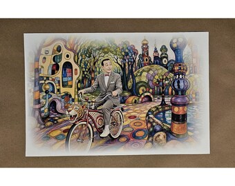 Pee Wee Herman's Bicycle Dream PRINT - Decor for Restroom Kitchen Party Man Cave