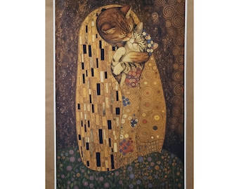 Gustav Klimt Look Cat Love Kiss ReMix Fine Art PRINT