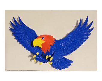 Kansas University Jayhawk Wall Decor 3D Print -CHOOSE SIZE -  Blue Red Yellow Valentines Easter Girlfriend Boyfriend Gift