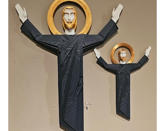 Notre Dame Fan Gift - Touchdown Jesus 3D Print - Blue Gold White - Fighting Irish Decor for Dad Fan alumni