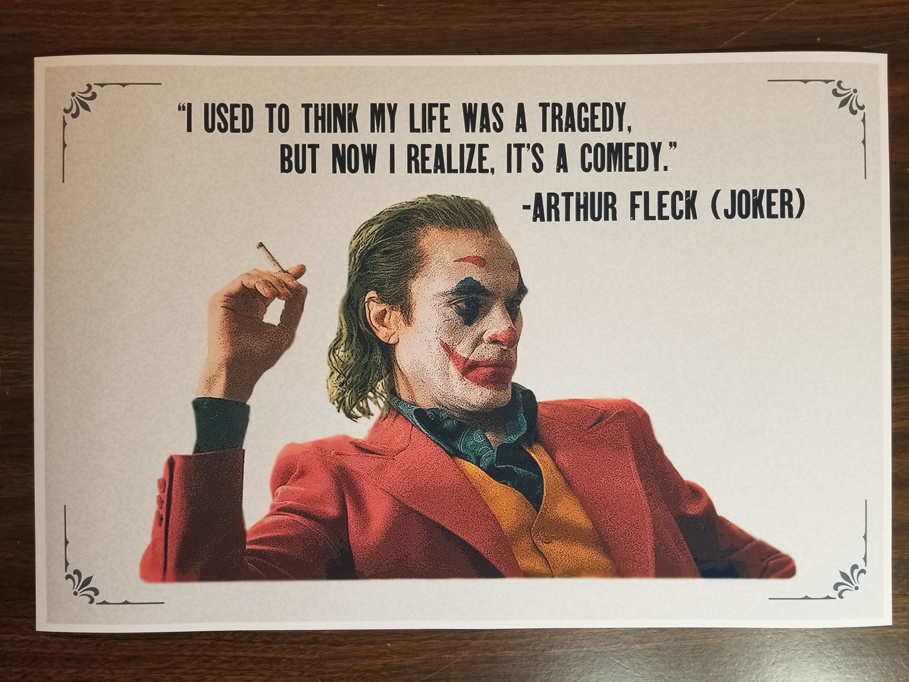 Joker Poster 12 X 18 Tragedy Comedy Quote Joaquin Phoenix Comic Book