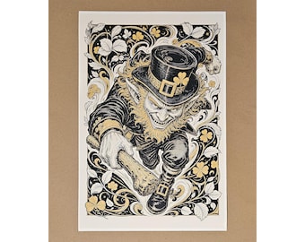 Notre Dame Leprechaun Fine Art Print - Navy Blue - Gold - White