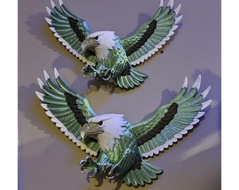 Philadelphia Eagle Wall Decor 3D Print - CHOOSE SIZE -  Printed in 4 colors Metallic Green and Silver Plus White and Black