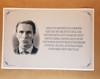 American Psycho Poster 12" x 18" - Patrick Bateman Quote greed disgust mask of sanity about to slip halloween horror