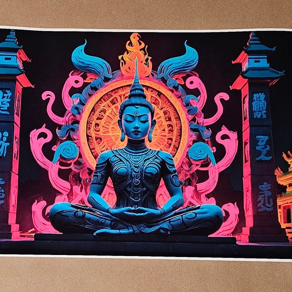 Neon Buddha Poster 12" x 18" Thailand Asian Oriental - High Qualty Print - Gift