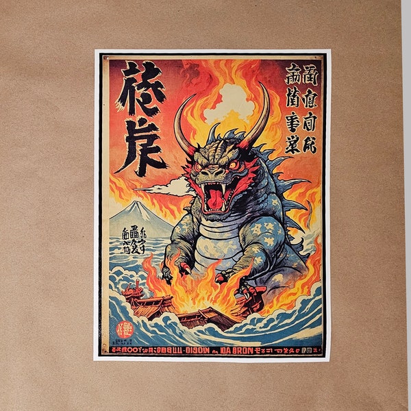 Japanese Edo Godzilla Demon Poster - Oriental Print Sekiro Nioh Game Room Art Man Cave