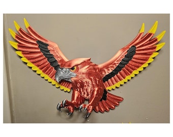Atlanta Hawks Wall Decor 3D Print - CHOOSE SIZE -  Printed in 4 colors Metallic Red and Silver Plus Yellow and Black