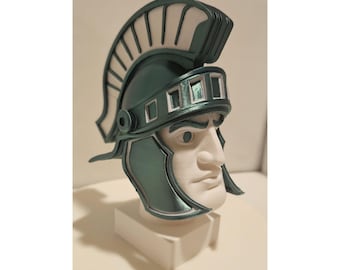 Michigan State Spartan Head Bust Statue Decor 3D Print -CHOOSE SIZE -  Green Silk and White Filament