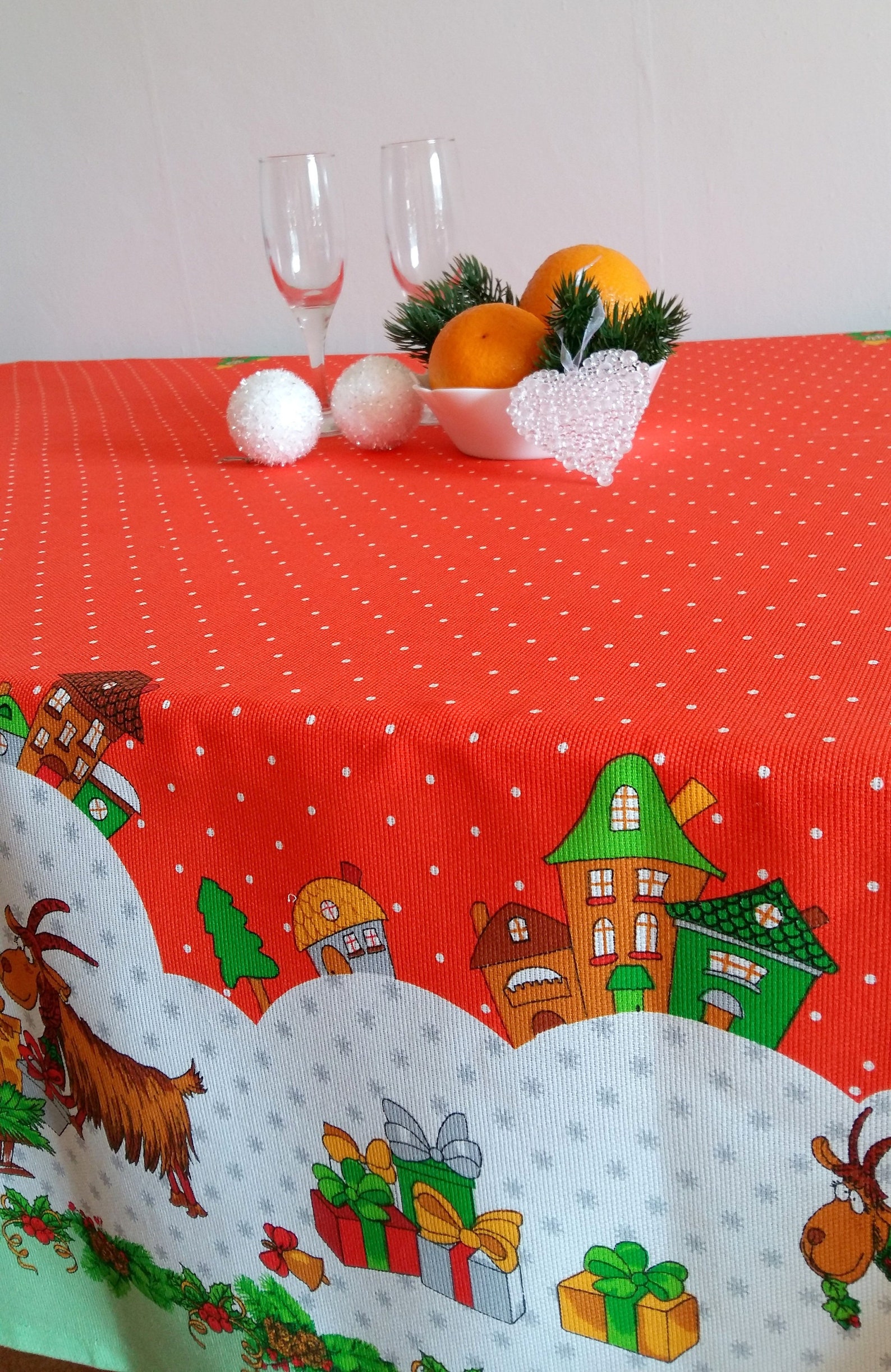 Cotton Christmas tablecloth of dense weaving. Tablecloth with Etsy