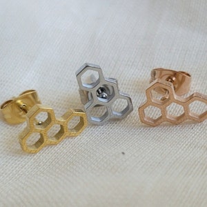 Cute Geometric Earrings Hexagon Honeycomb Non Tarnish Studs