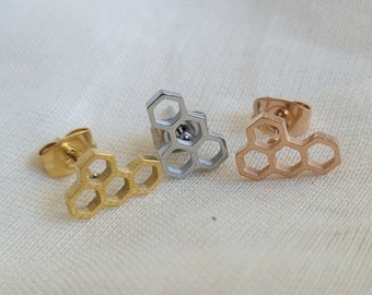 Cute Geometric Earrings Hexagon Honeycomb Non Tarnish Studs