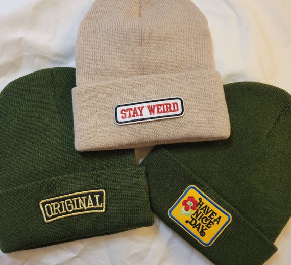 Patched Beanie Hat: Funny Retro Style, Handmade Gift - Etsy