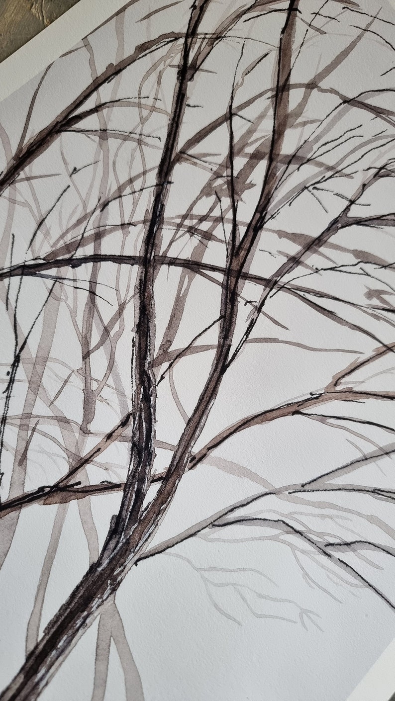 Line Work Nature Line Art Leafless Tree Poster, Minimalist Abstract Watercolor Painting ...