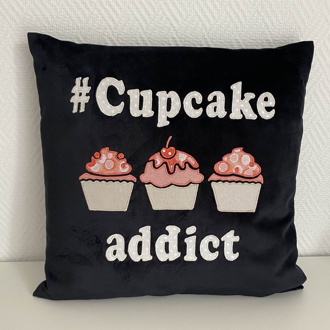 Personalized Pillow Case, Cover With Quilted, Emboidered Quote Cupcake Addict, Lumbar Pillow, Home O