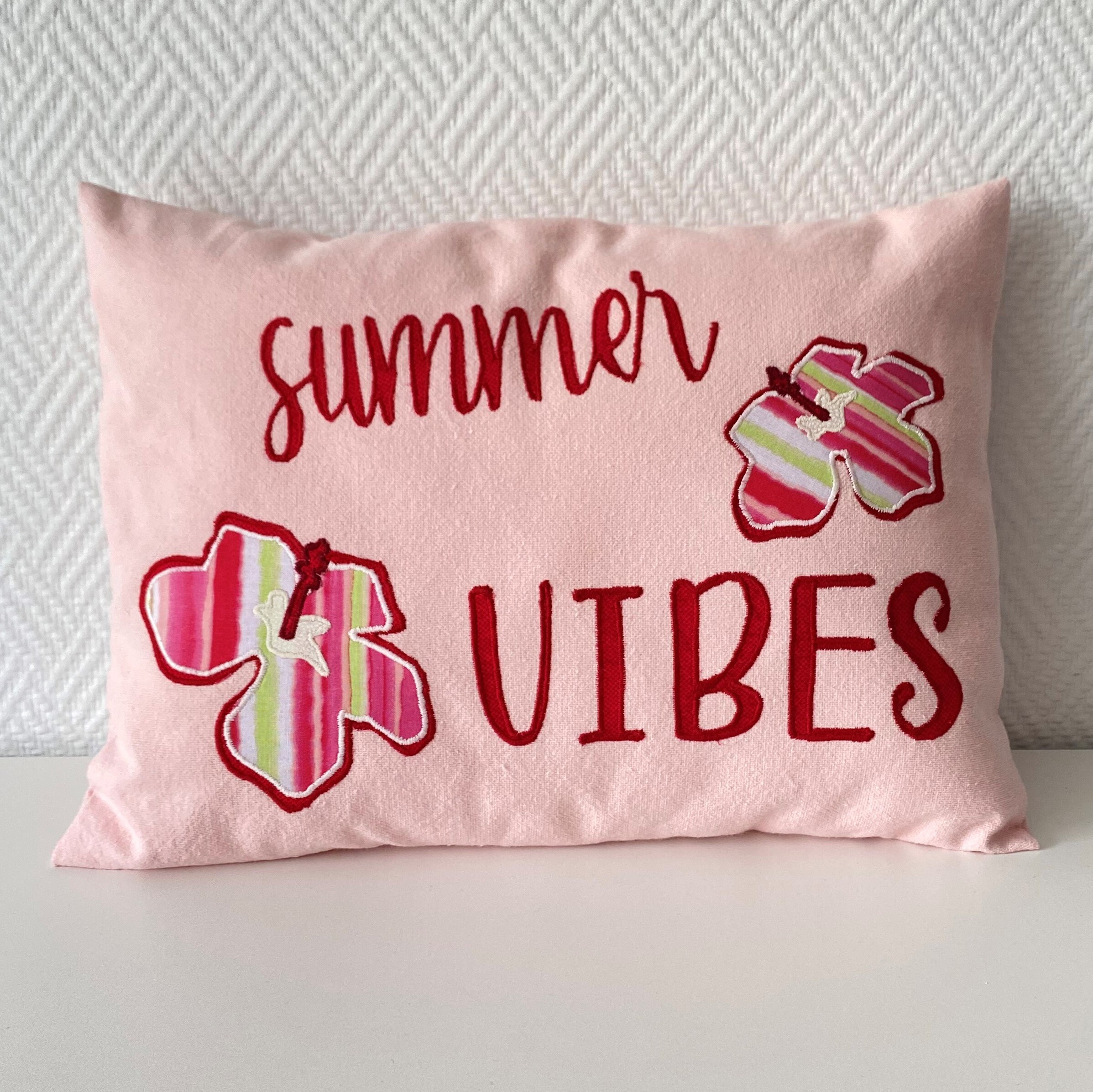 Personalized Pillow Case, Cover With Quilted, Emboidered Quote Summer Vibes, Lumbar Pillow, Home Off