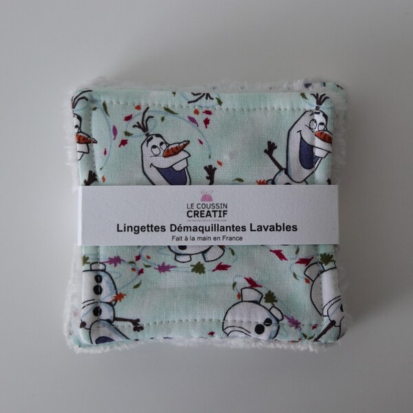 Lingette démaquillante lavable micro éponge,lingette lavable bébé,coton démaquillant lavable,lavette,fait main,motif OLAF Reine des neiges