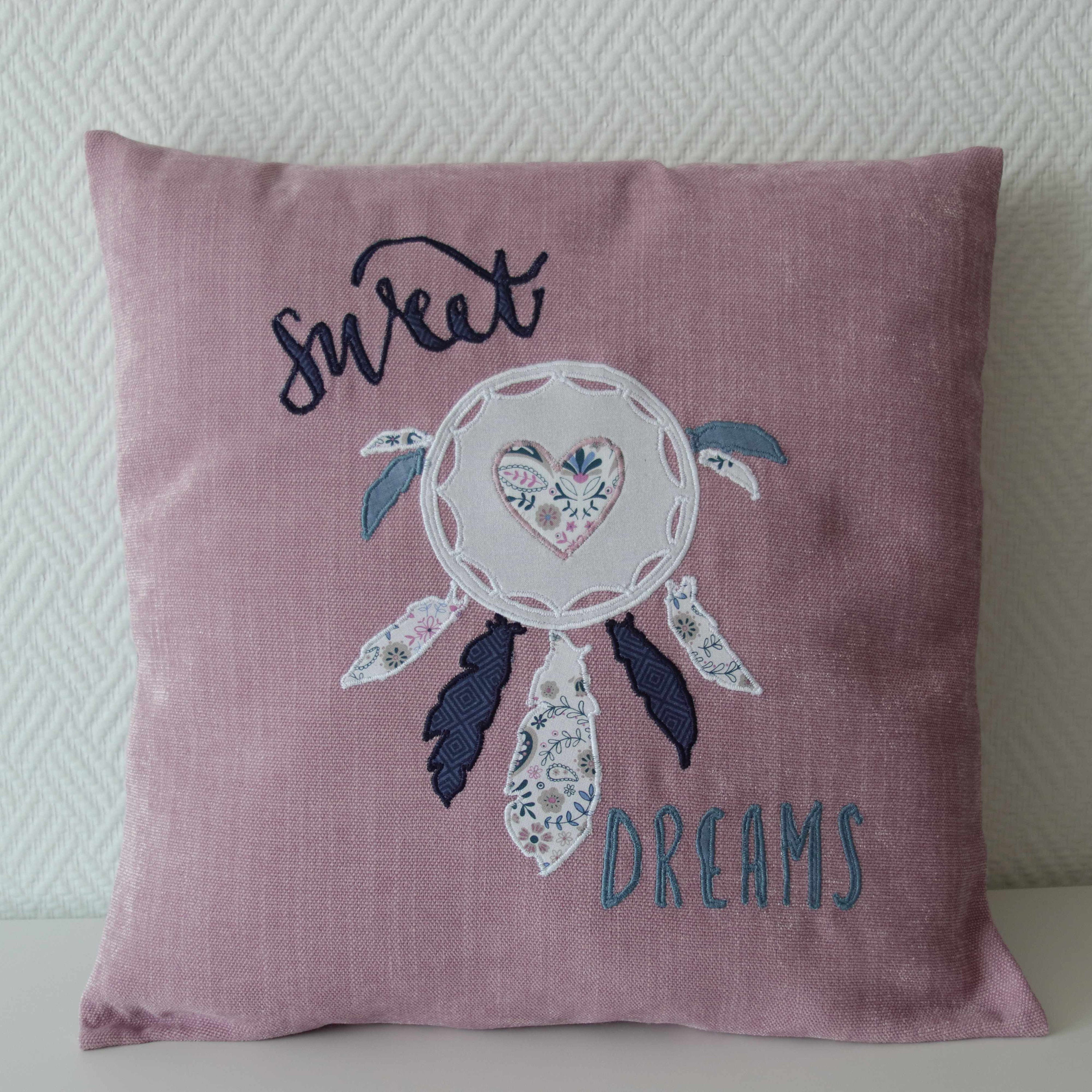 Housse de Coussin Taie d'oreiller en Velours avec Décor Attrape-Reves et Inscription Brodée Sweet Dr
