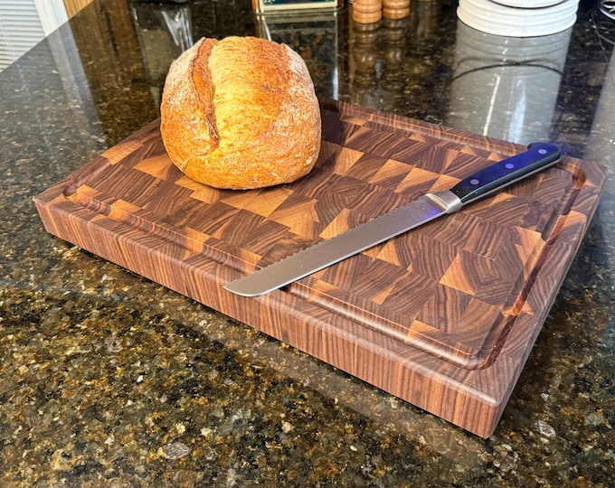 USA Walnut End Grain Cutting Board - 2 inches thick - Optional Juice Groove - Handmade in Virginia from Premium Select Appalachian Walnut