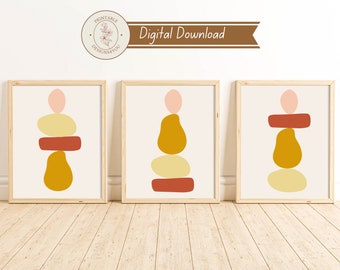 Stacking Stones Wall Art, Set of 3, Minimalism Print, Art Print, Balancing Rocks, Wall Decor, Zen, Printable Wall Art