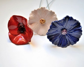 Handmade Ceramic Poppy, Sunflower, Cornflower, ceramic flower