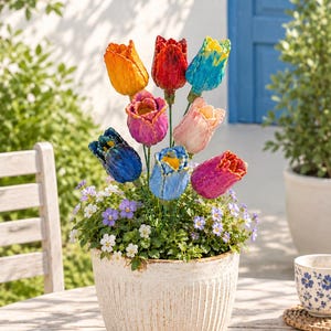 Keramiktulpe, große handgefertigte Blume, Frühlingsdeko, Blumengeschenk