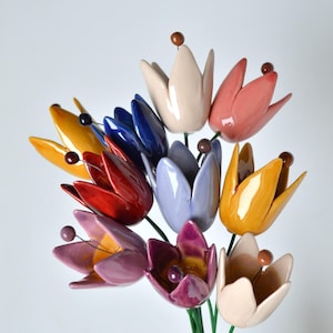 Tulip Bouquet, Handmade Ceramic Flower Arrangement, 5 or 10 Piece