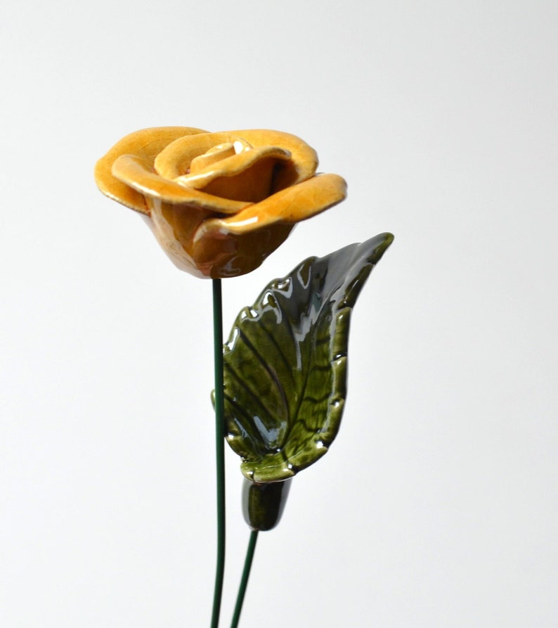 ceramic rose with leaf
