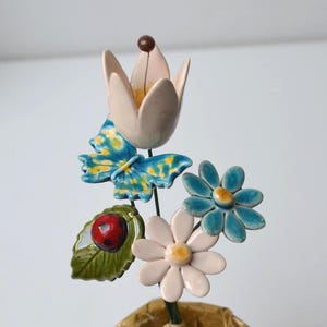 Mixed ceramic flower bouquet, Handmade Ceramic Flowers, 5 pcs