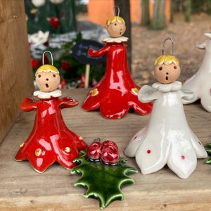 Handmade Ceramic Angel Figure Christmas Ornament - Holiday Home Decor
