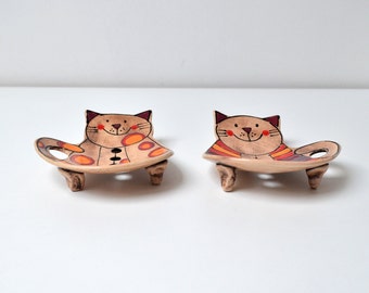 猫の形をした陶器製の石鹸置き - Etsy 日本
