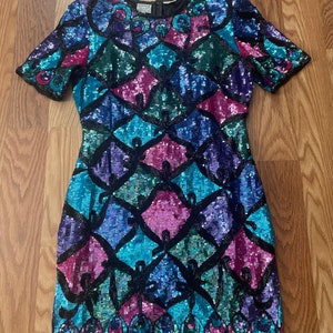 Size L/80s/90s/Colorful/Sequins/Beaded/dress