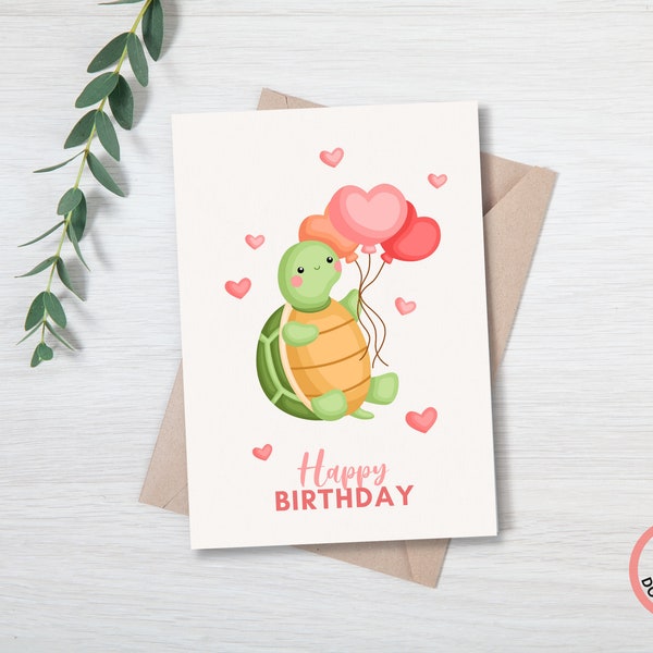 Printable Birthday Kids Greeting Card, Turtle Birthday Card, Cute Kids Birthday Card, Funny Kids Birthday Card, Printable B-Day Card