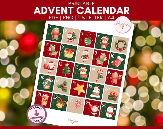PRINTABLE Advent Calendar Sticker Sheet, Christmas Tags, Advent ...
