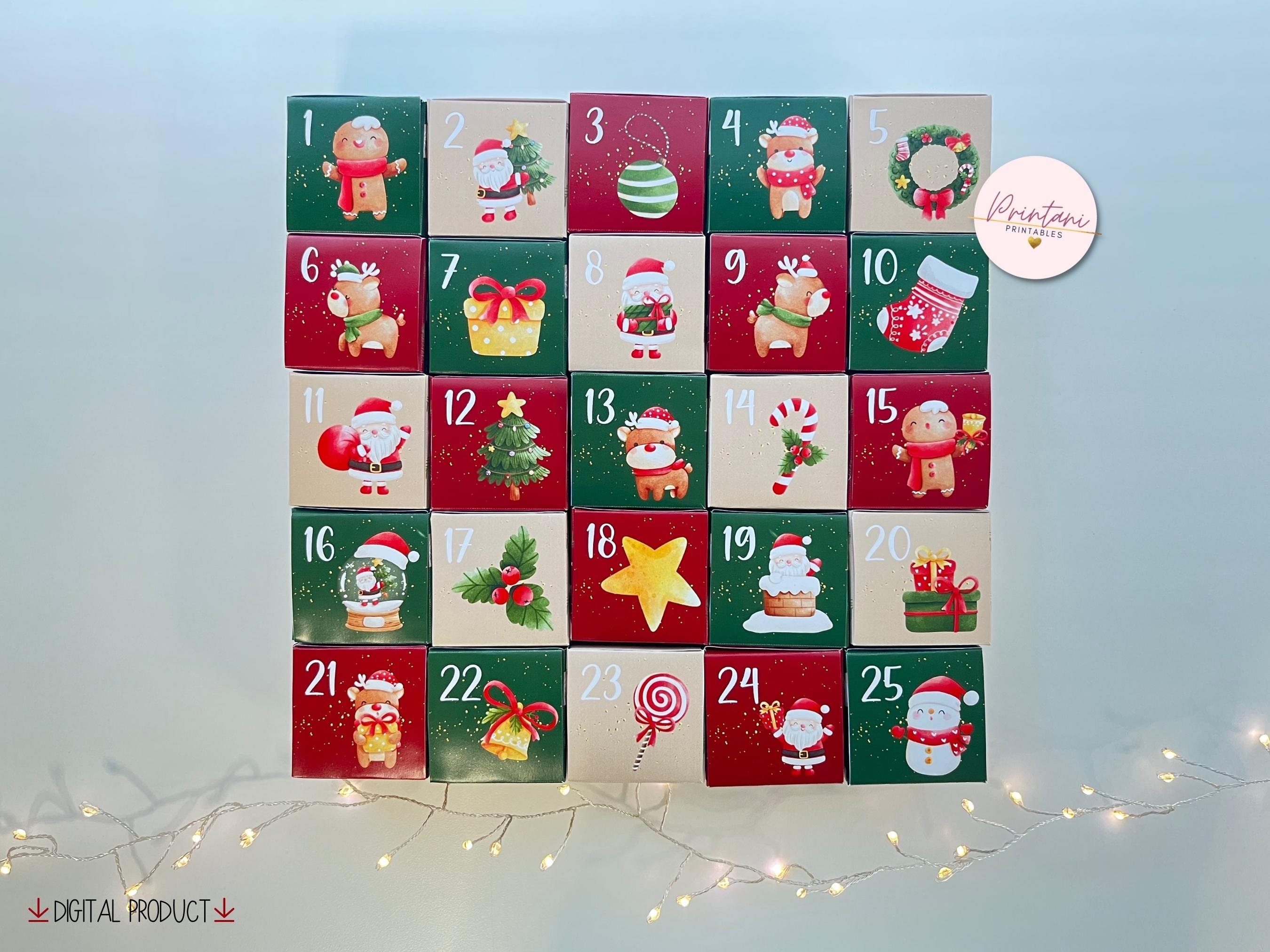 PRINTABLE Advent Calendar Foldable Boxes, Christmas Countdown Calendar